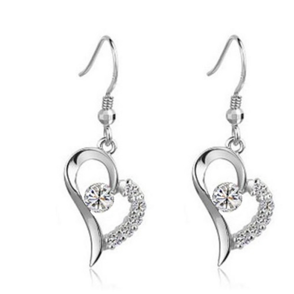 *Sold Hearts w/ Austrian Crystals Dangle Earrings - Picture 4 of 5